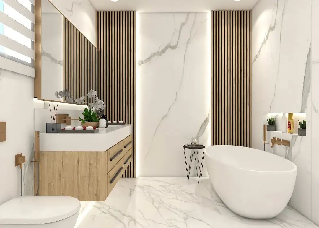 Warm neutral interior with sophisticated fixtures